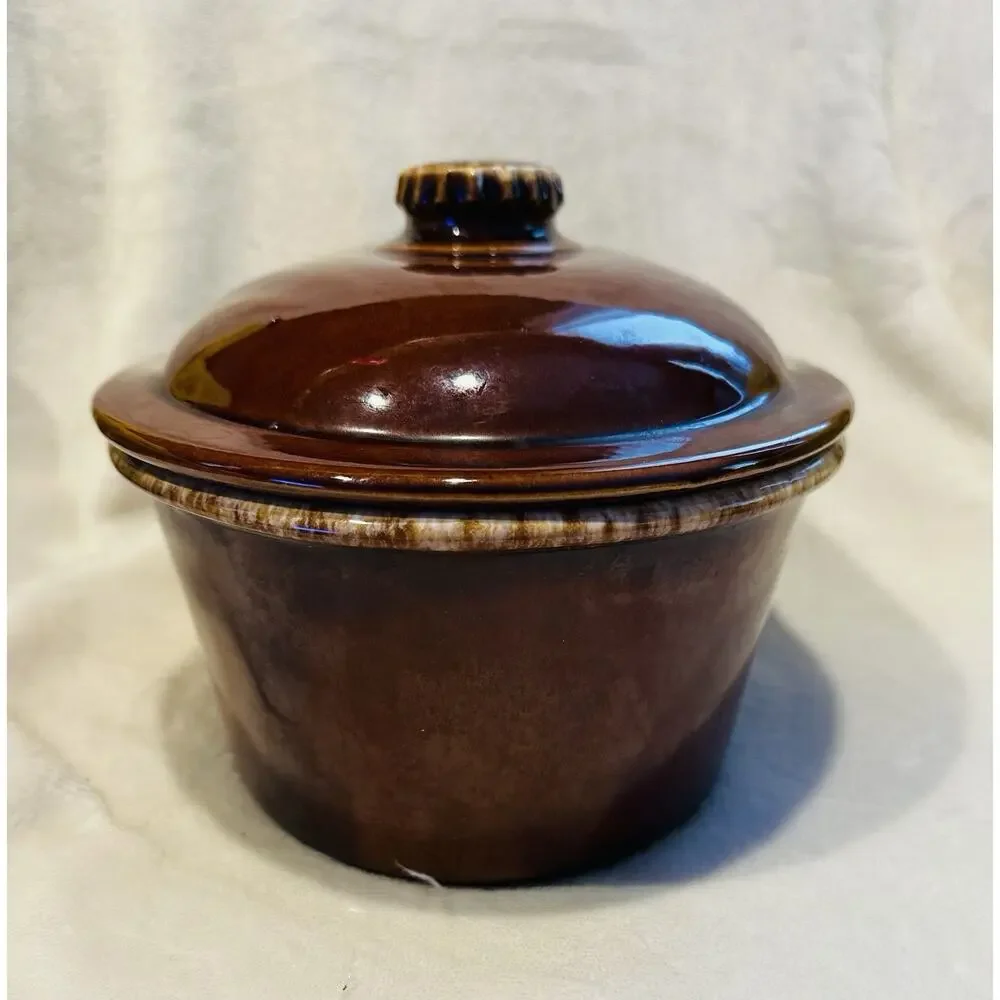 Hull USA Oven Proof Pottery Large Oval Casserole Bowl w Lid Vtg Country Bakeware